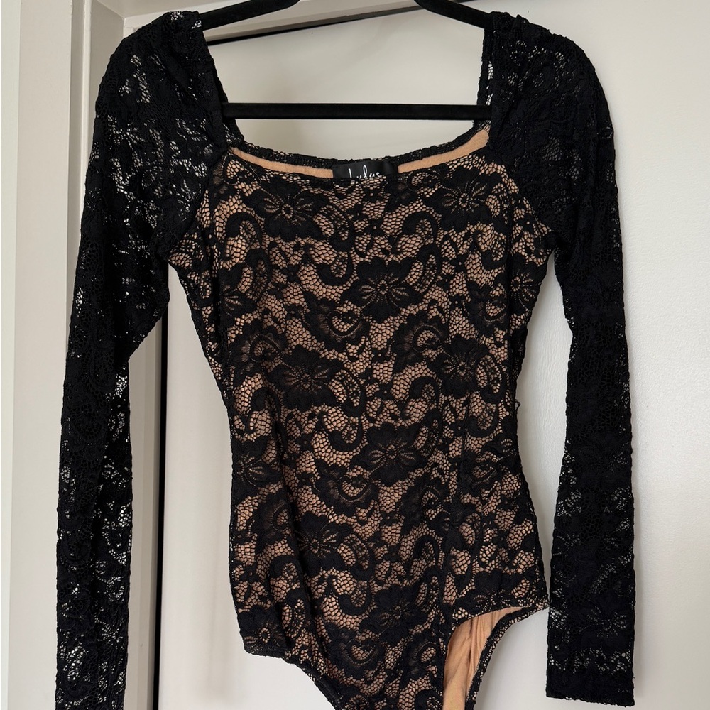 Lulu's Black Lace Long Sleeve Bodysuit